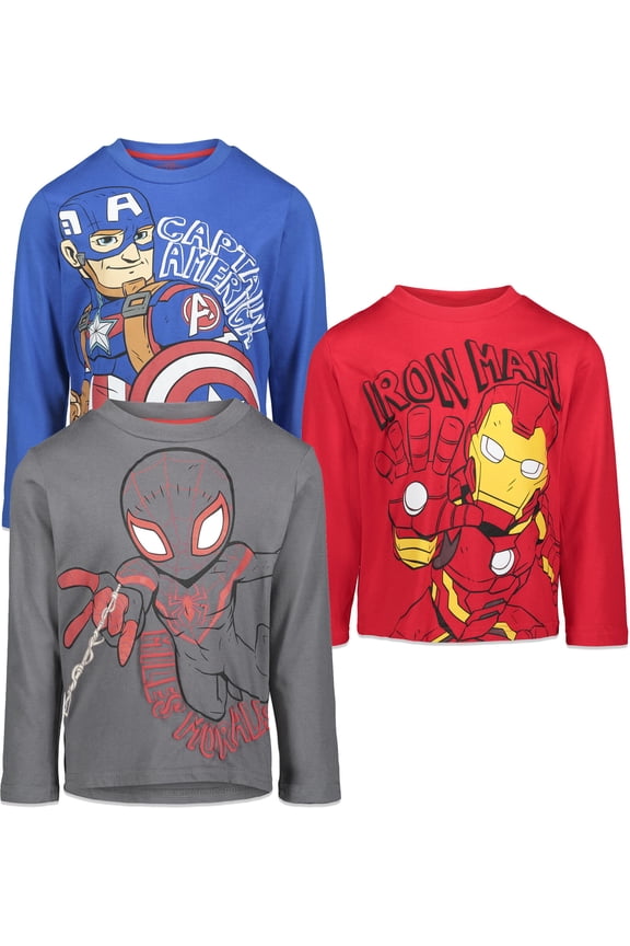Avengers Little Boys 3 Pack Long Sleeve Graphic T-Shirts 7-8