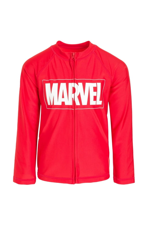 Avengers Little Boys Rash Guard Swim Shirt Logo Red 5