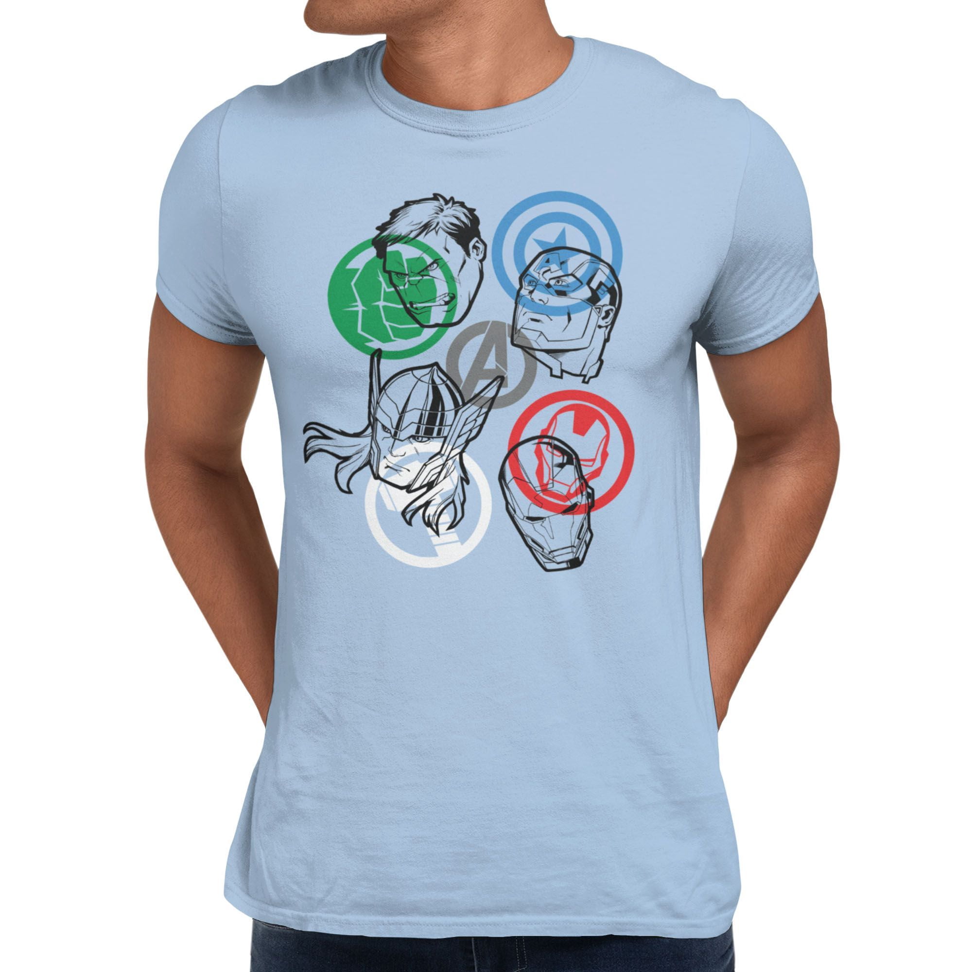 Marvel Avengers Logo Icons Mens T-Shirt (Light Blue, S-XXXL) - Walmart.com
