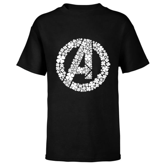 Marvel Avengers Logo Lucky Shamrocks St. Patrick’s Day Green - Short Sleeve T-Shirt for Kids - Customized-Black