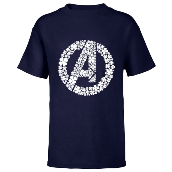 Marvel Avengers Logo Lucky Shamrocks St. Patrick’s Day Green - Short Sleeve T-Shirt for Kids - Customized-Navy