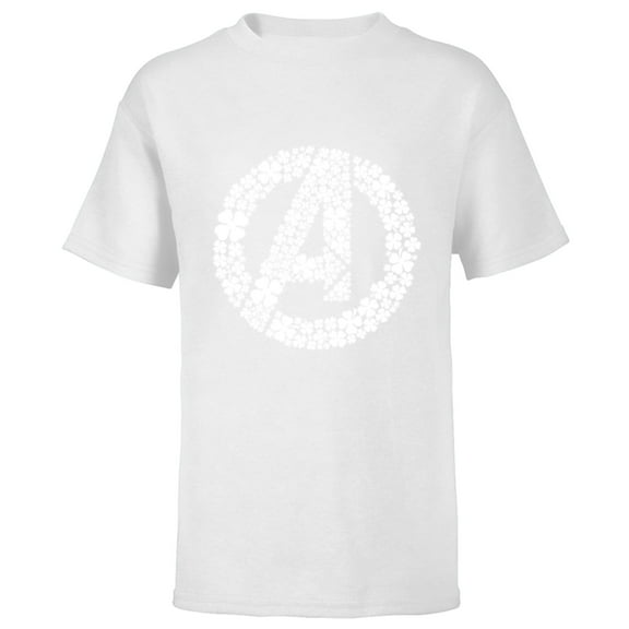 Marvel Avengers Logo Lucky Shamrocks St. Patrick’s Day Green - Short Sleeve T-Shirt for Kids - Customized-White