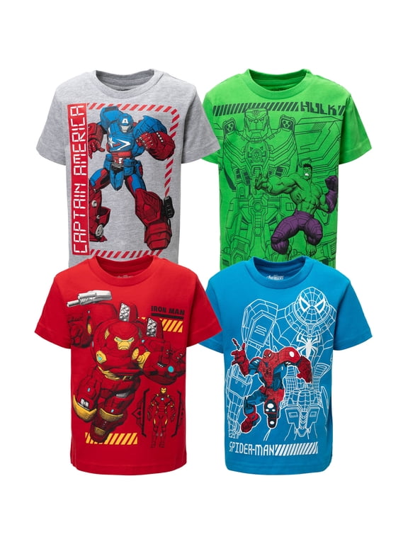 Avengers Toddler Boys' 4-Pack Short Sleeve T-Shirts Grey Red