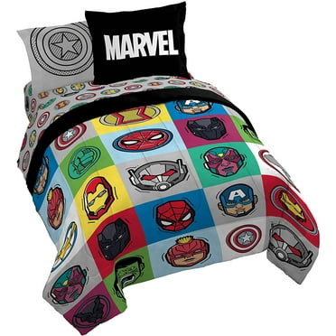Marvel Avengers Pop 5 Piece Twin Size Bed Set , 100% Microfiber, Multi-Color, Superhero Bedding