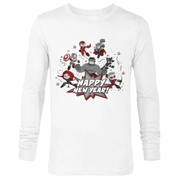 Marvel Avengers Red and Gray Stylized Cute Happy New Year - Long Sleeve T-Shirt for Men - Customized-White