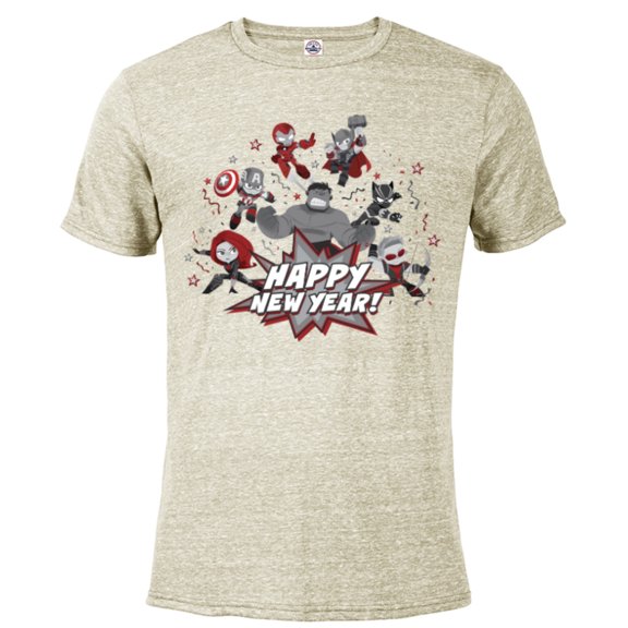 Marvel Avengers Red and Gray Stylized Cute Happy New Year - Short Sleeve Blended T-Shirt for Adults - Customized-Putty Snow Heather