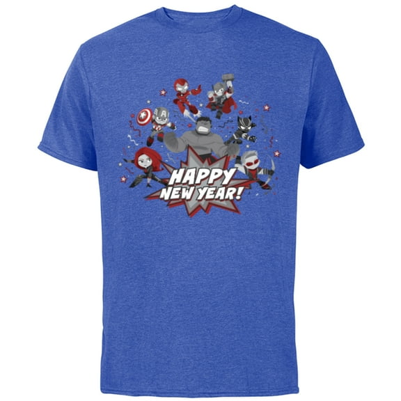 Marvel Avengers Red and Gray Stylized Cute Happy New Year - Short Sleeve Cotton T-Shirt for Adults - Customized-Royal Heather