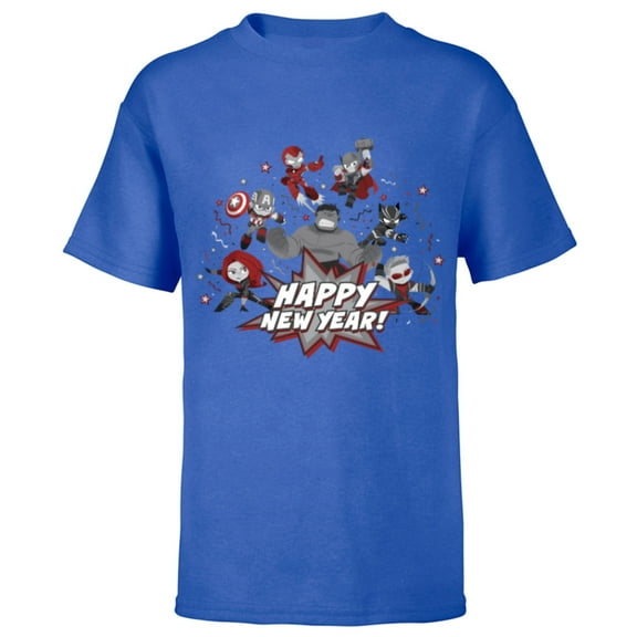 Marvel Avengers Red and Gray Stylized Cute Happy New Year - Short Sleeve T-Shirt for Kids - Customized-Royal