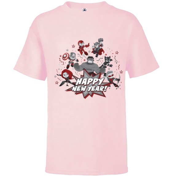 Marvel Avengers Red and Gray Stylized Cute Happy New Year - Short Sleeve T-Shirt for Kids - Customized-Soft Pink