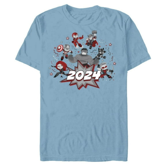 Marvel Avengers Red and Gray Stylized Cute New Year 2024 - Short Sleeve Blended T-Shirt for Adults - Customized-Ocean Blue