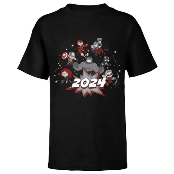 Marvel Avengers Red and Gray Stylized Cute New Year 2024 - Short Sleeve T-Shirt for Kids - Customized-Black