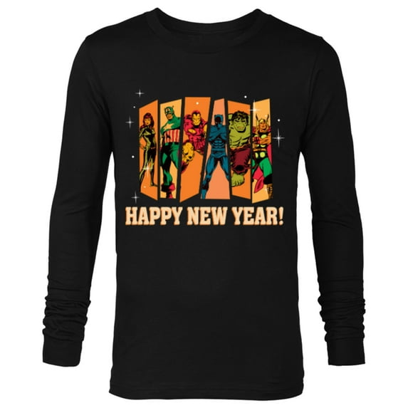Marvel Avengers Retro Vintage Seventies Comic Happy New Year - Long Sleeve T-Shirt for Men - Customized-Black