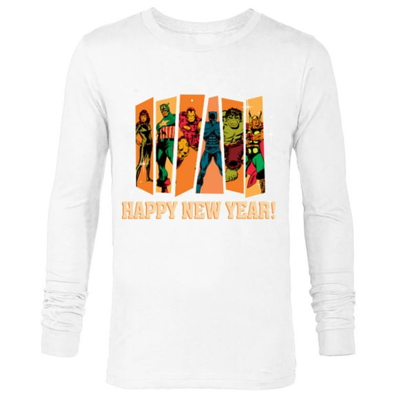 Marvel Avengers Retro Vintage Seventies Comic Happy New Year - Long Sleeve T-Shirt for Men - Customized-White