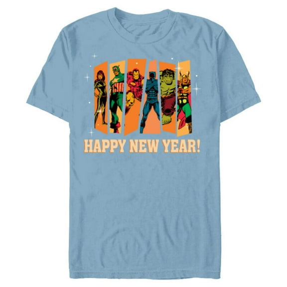 Marvel Avengers Retro Vintage Seventies Comic Happy New Year - Short Sleeve Blended T-Shirt for Adults - Customized-Ocean Blue
