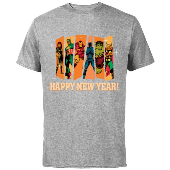 Marvel Avengers Retro Vintage Seventies Comic Happy New Year - Short Sleeve Cotton T-Shirt for Adults - Customized-Athletic Heather