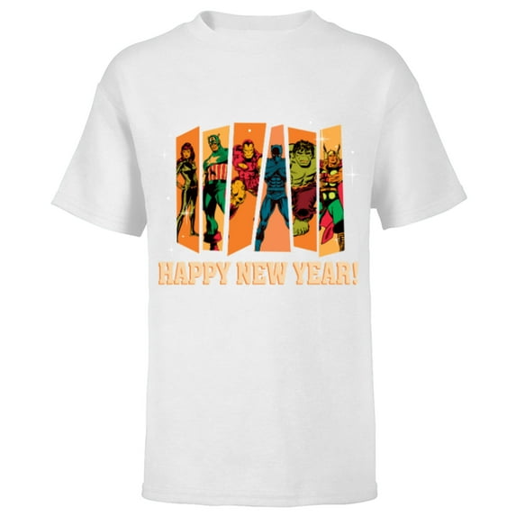 Marvel Avengers Retro Vintage Seventies Comic Happy New Year - Short Sleeve T-Shirt for Kids - Customized-White