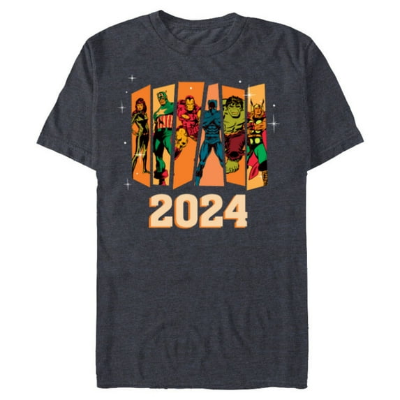 Marvel Avengers Retro Vintage Seventies Comic New Year 2024 - Short Sleeve Blended T-Shirt for Adults - Customized-Navy Heather