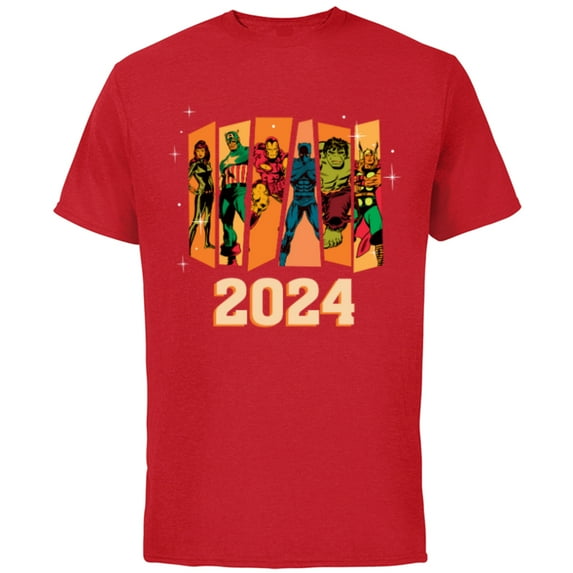 Marvel Avengers Retro Vintage Seventies Comic New Year 2024 - Short Sleeve Cotton T-Shirt for Adults - Customized-Red