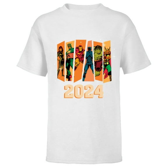 Marvel Avengers Retro Vintage Seventies Comic New Year 2024 - Short Sleeve T-Shirt for Kids - Customized-White