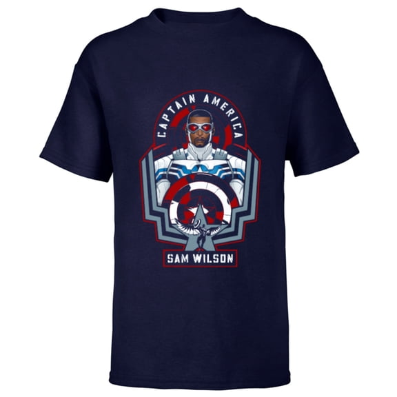Marvel Avengers Sam Wilson Captain America Badge - Short Sleeve T-Shirt for Kids - Customized-Navy