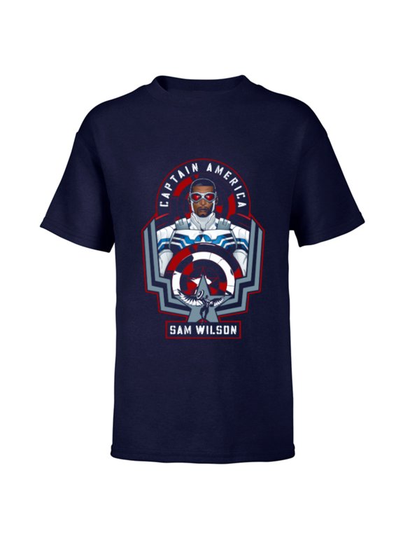 Avengers Sam Wilson Captain America Badge - Short Sleeve T-Shirt for Kids - Customized-Navy