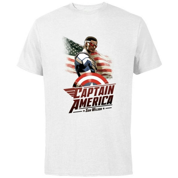 Marvel Avengers Sam Wilson Captain America Flag - Short Sleeve Cotton T-Shirt for Adults - Customized-White