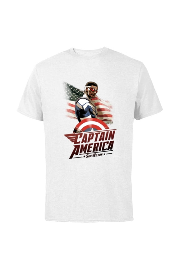 Avengers Sam Wilson Captain America Flag - Short Sleeve Cotton T-Shirt for Adults - Customized-White