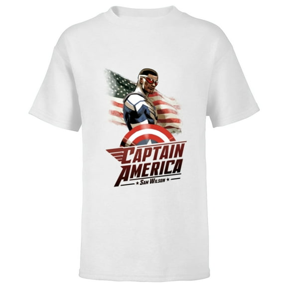 Marvel Avengers Sam Wilson Captain America Flag - Short Sleeve T-Shirt for Kids - Customized-White
