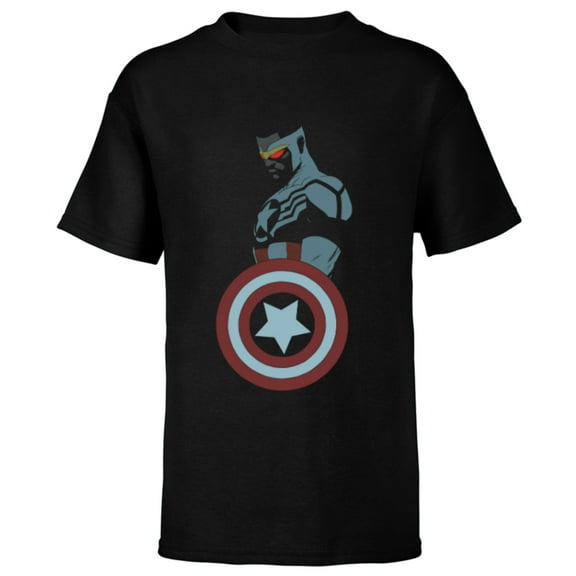 Marvel Avengers Sam Wilson Captain America Portrait - Short Sleeve T-Shirt for Kids - Customized-Black