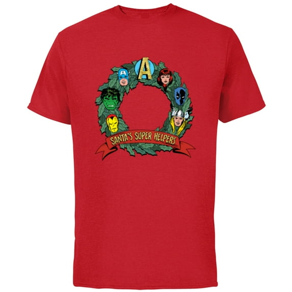 Marvel Avengers Santa’s Super Helpers Faces Retro Holiday - Short Sleeve Cotton T-Shirt for Adults - Customized-Red
