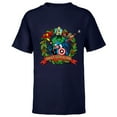 thumbnail image 1 of Marvel Avengers Santa’s Super Helpers Wreath Retro Holiday - Short Sleeve T-Shirt for Kids - Customized-Navy, 1 of 5