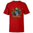 thumbnail image 1 of Marvel Avengers Santa’s Super Helpers Wreath Retro Holiday - Short Sleeve T-Shirt for Kids - Customized-Red, 1 of 5
