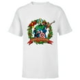 thumbnail image 1 of Marvel Avengers Santa’s Super Helpers Wreath Retro Holiday - Short Sleeve T-Shirt for Kids - Customized-White, 1 of 5