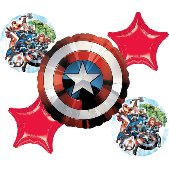 Marvel Avengers Shield Character Authentic Licensed Theme Foil Balloon Bouquet 5pc