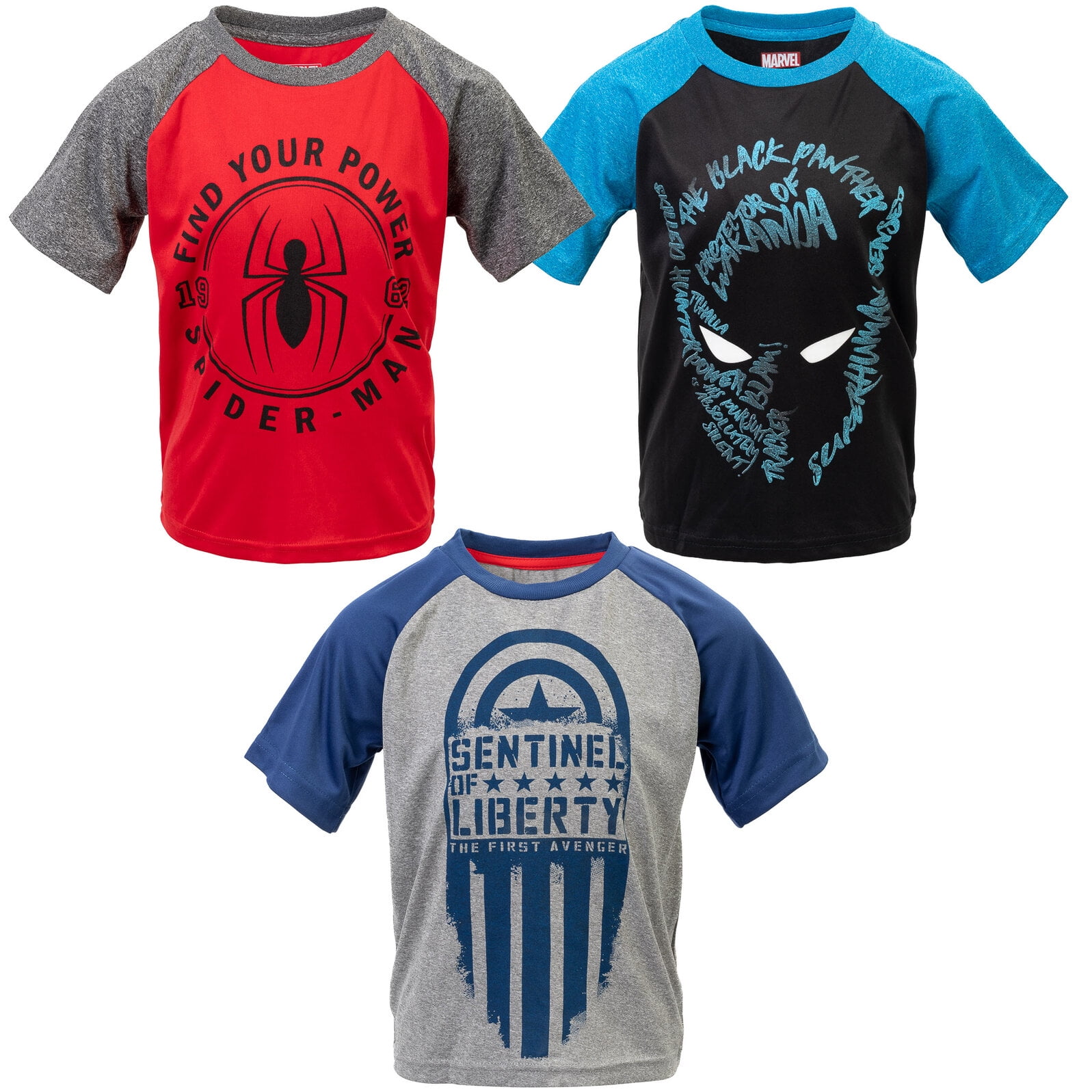 Marvel Avengers Spider-Man Captain America Black Panther 3 Pack T-Shirt Little Kid to Big