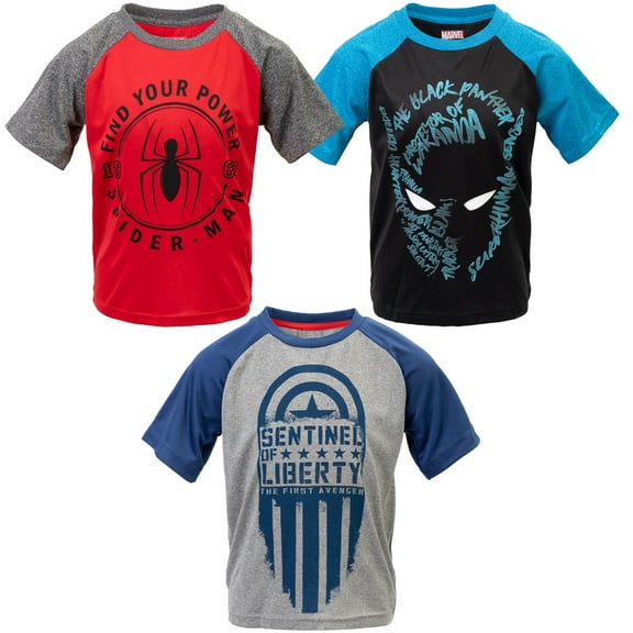 Marvel Avengers Spider-Man Captain America Black Panther 3 Pack T-Shirt Little Kid to Big