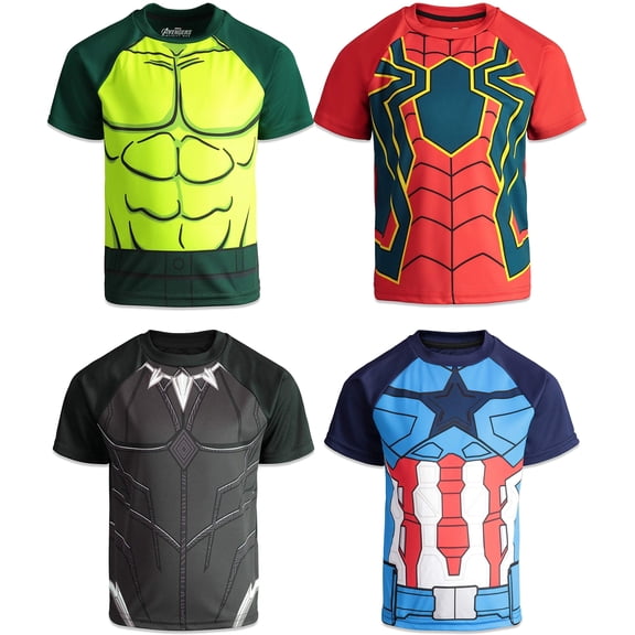 Marvel Avengers Spider-Man Captain America Black Panther Big Boys 4 Pack Cosplay Athletic T-Shirts