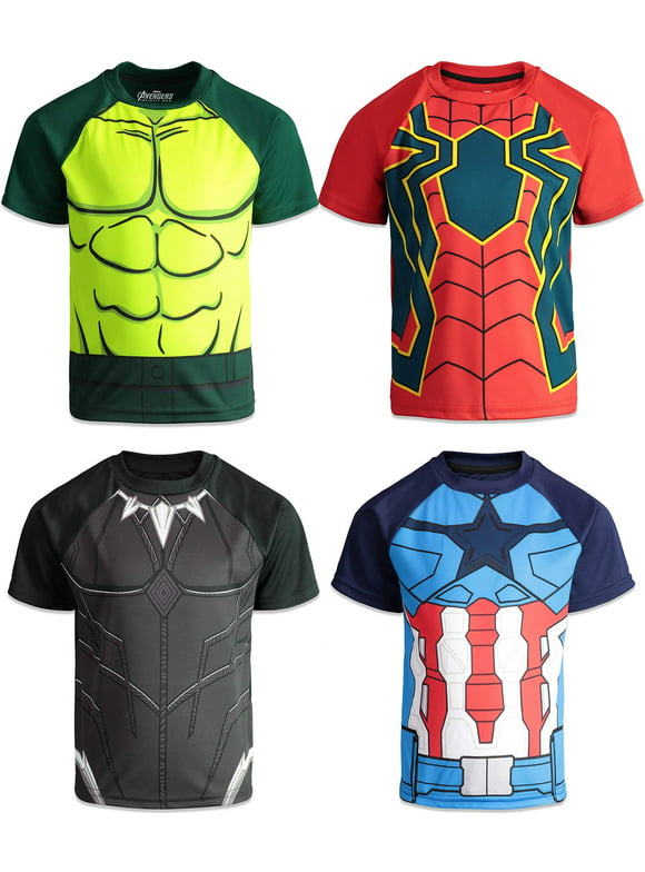 Marvel Avengers Spider-Man Captain America Black Panther Big Boys 4 Pack Cosplay Athletic T-Shirts