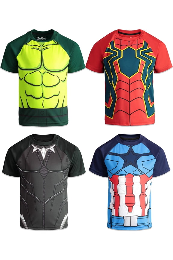 Avengers Spider-Man Captain America Black Panther Big Boys 4 Pack Cosplay Athletic T-Shirts