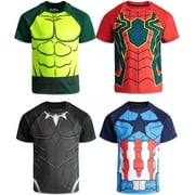 Marvel Avengers Spider-Man Captain America Black Panther Little Boys 4 Pack Cosplay Athletic T-Shirts