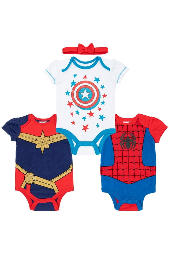 Avengers Spider-Man Captain America Captain Newborn Baby Girls Bodysuit and Headband Newborn to Infant