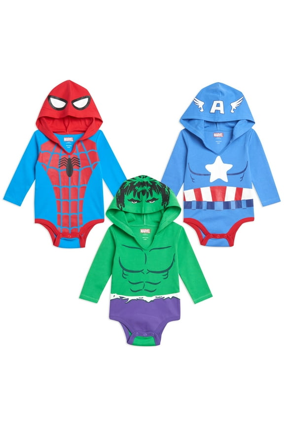 Avengers Spider-Man Captain America Hulk Infant Baby Boys 3 Pack Cosplay Bodysuits Newborn to Infant
