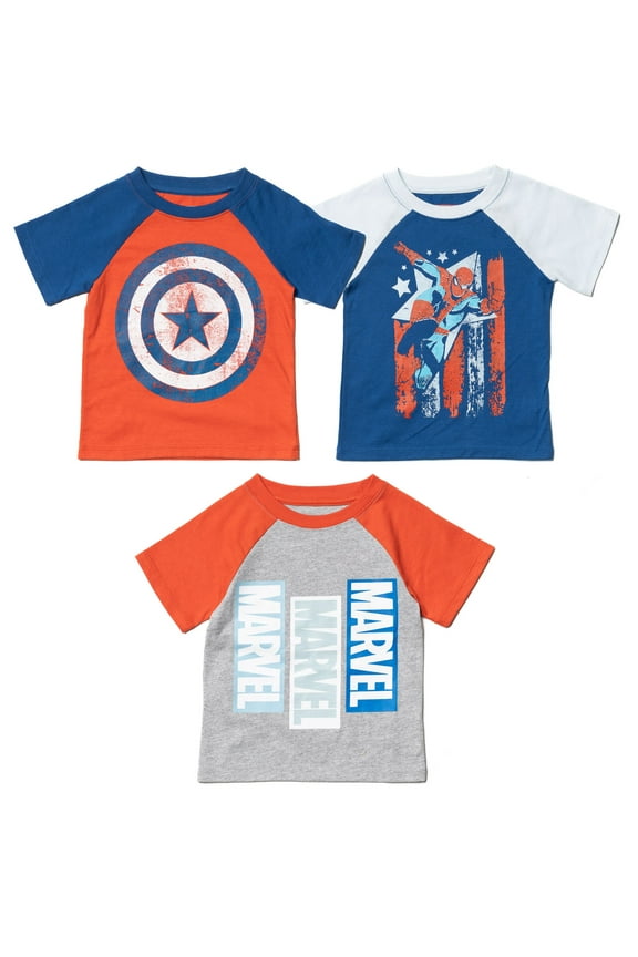 Avengers Spider-Man Captain America Little Boys 3 Pack T-Shirts Toddler to Big Kid