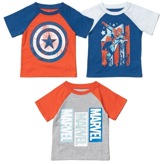 Marvel Avengers Spider-Man Captain America Toddler Boys 3 Pack T-Shirts Toddler to Big Kid