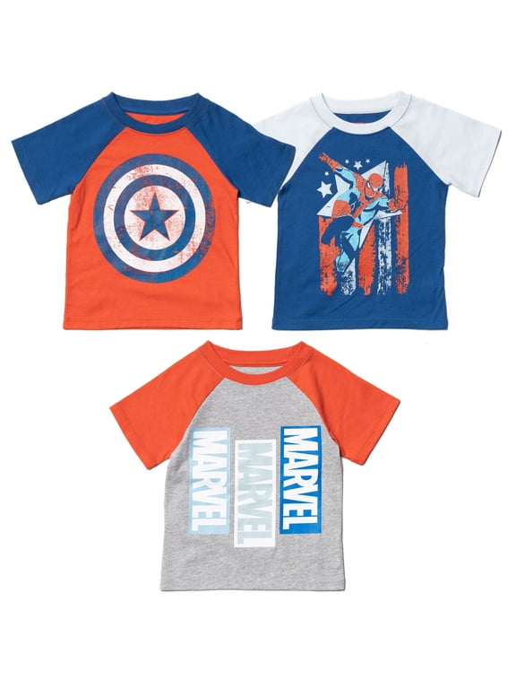 Avengers Spider-Man Captain America Toddler Boys 3 Pack T-Shirts Toddler to Big Kid