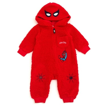 Marvel Avengers Spider-Man Cozy Sherpa Zip Up Cosplay Coverall Newborn to Infant