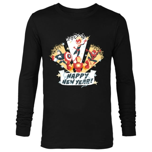 Marvel Avengers & Spider-Man Happy New Year Super Hero Style - Long Sleeve T-Shirt for Men - Customized-Black