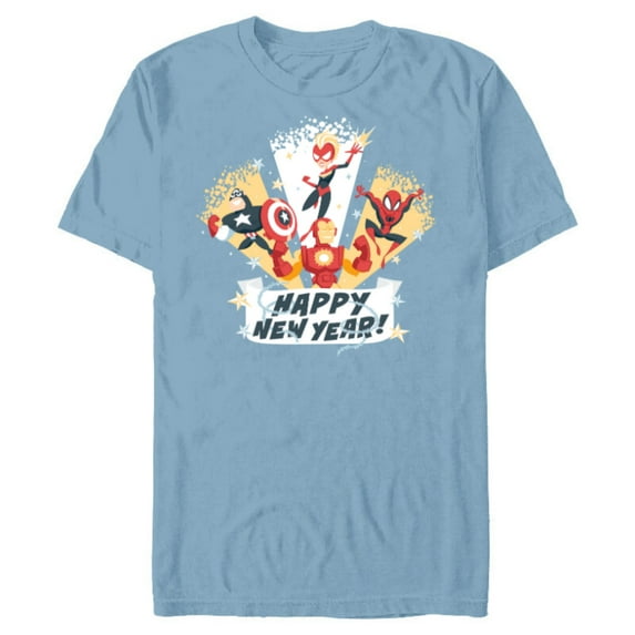 Marvel Avengers & Spider-Man Happy New Year Super Hero Style - Short Sleeve Blended T-Shirt for Adults - Customized-Ocean Blue