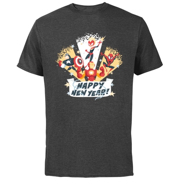 Marvel Avengers & Spider-Man Happy New Year Super Hero Style - Short Sleeve Cotton T-Shirt for Adults - Customized-Charcoal