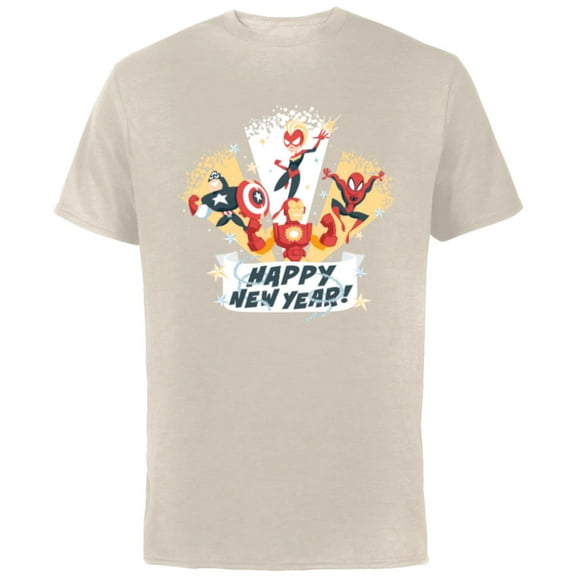 Marvel Avengers & Spider-Man Happy New Year Super Hero Style - Short Sleeve Cotton T-Shirt for Adults - Customized-Natural